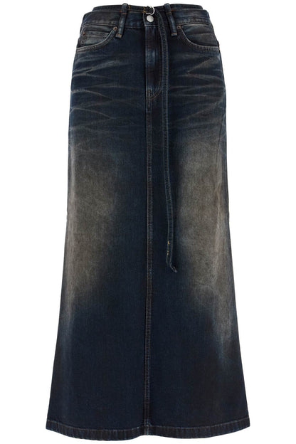 Maxi Denim Skirt With Waist Strap  - Blue