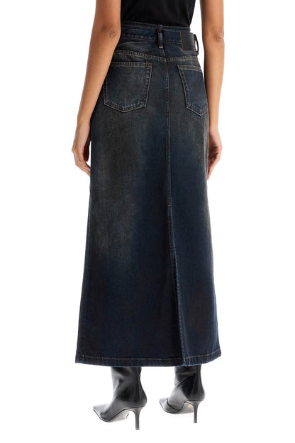 Maxi Denim Skirt With Waist Strap  - Blue