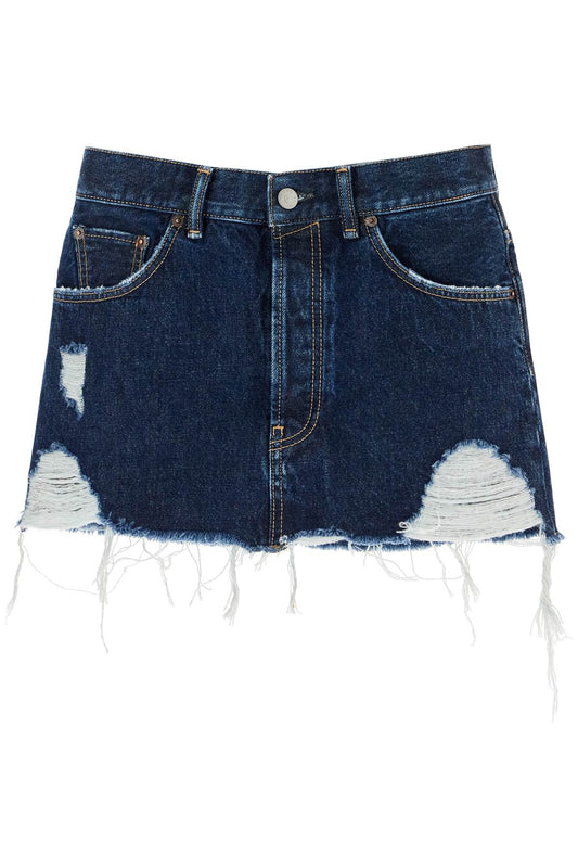 Destroyed Denim Mini Skirt  - Blue