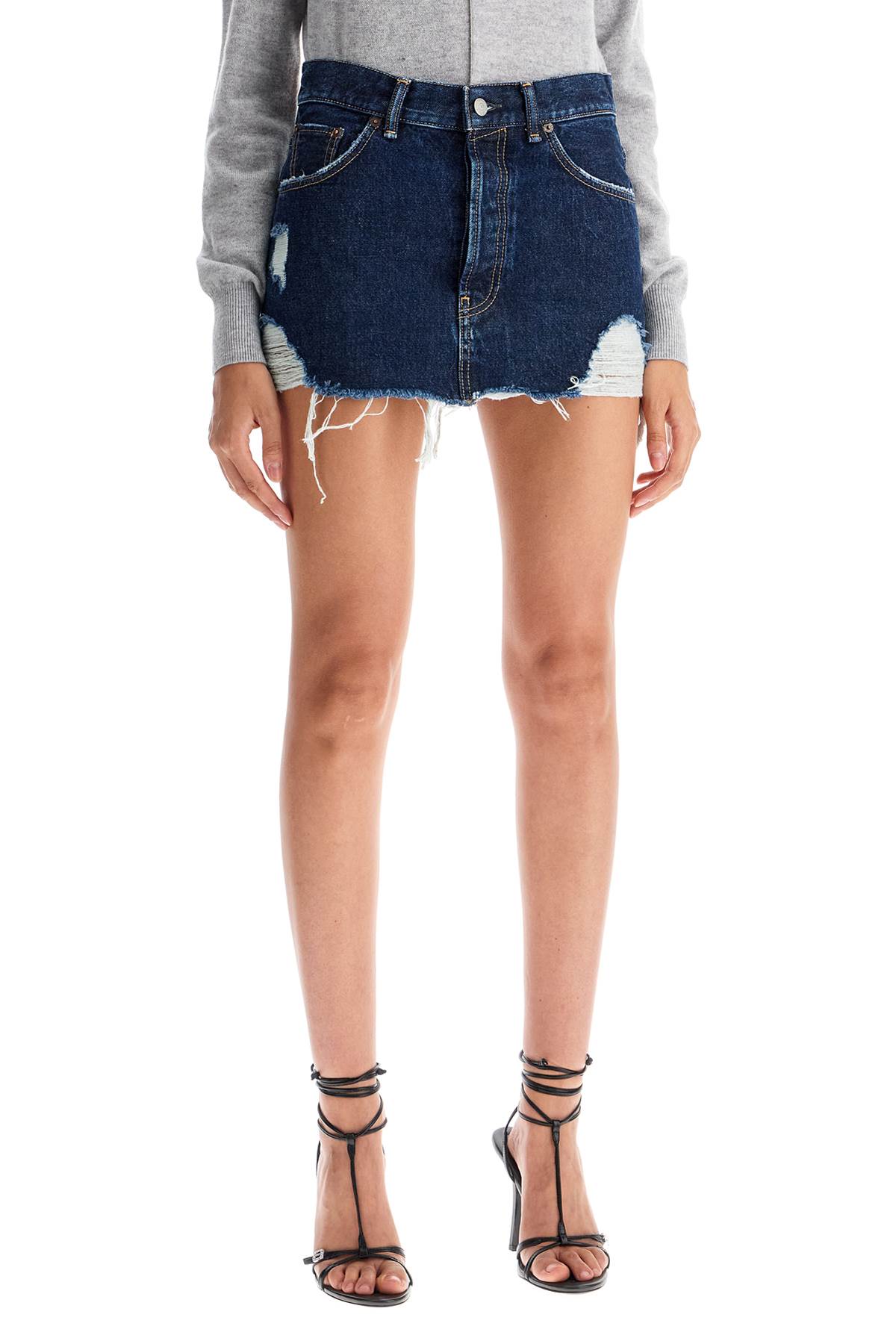 Destroyed Denim Mini Skirt  - Blue