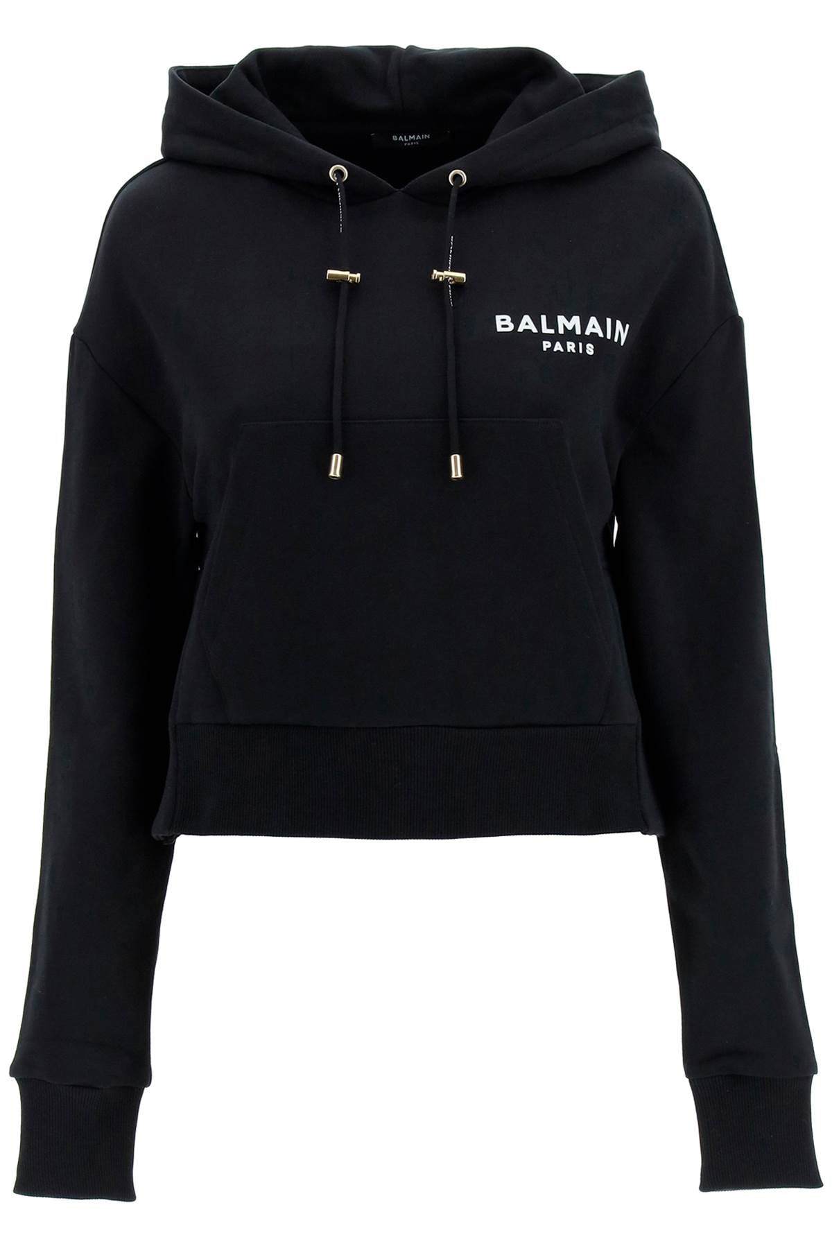 Cropped Hoodie With Flocked Logo  - Nero