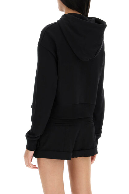 Cropped Hoodie With Flocked Logo  - Nero