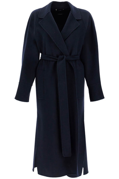 Woolen Robe-style Coat With  - Blue