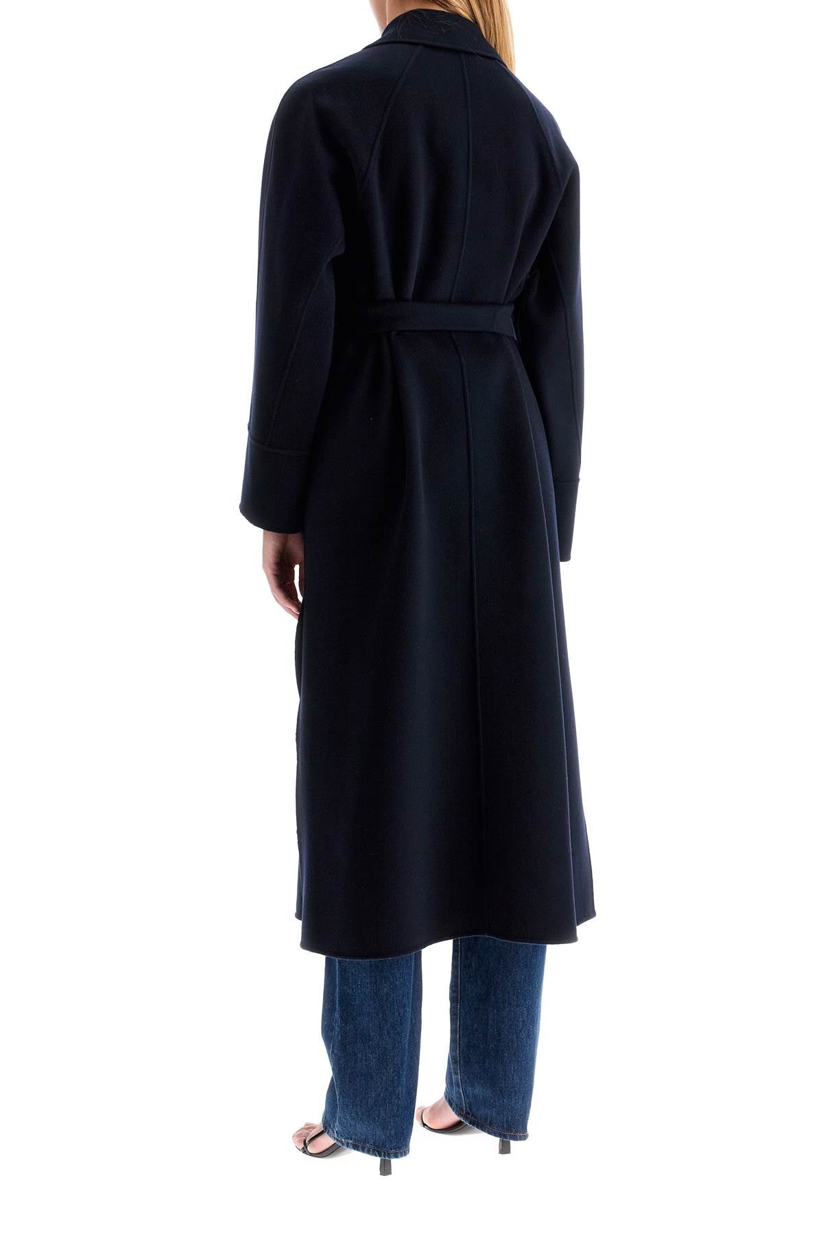 Woolen Robe-style Coat With  - Blue