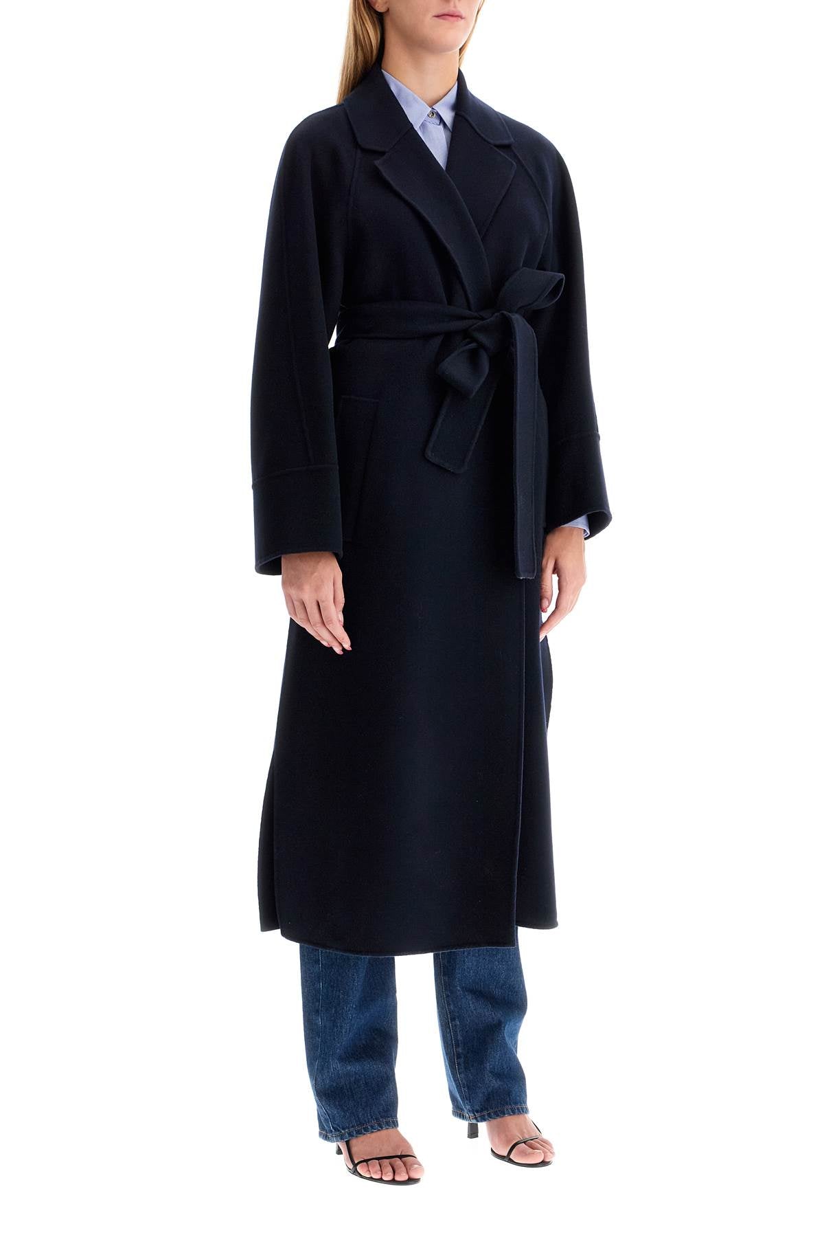 Woolen Robe-style Coat With  - Blue