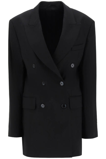 Double-breasted Jacket In Herringbone Fabric  - Nero