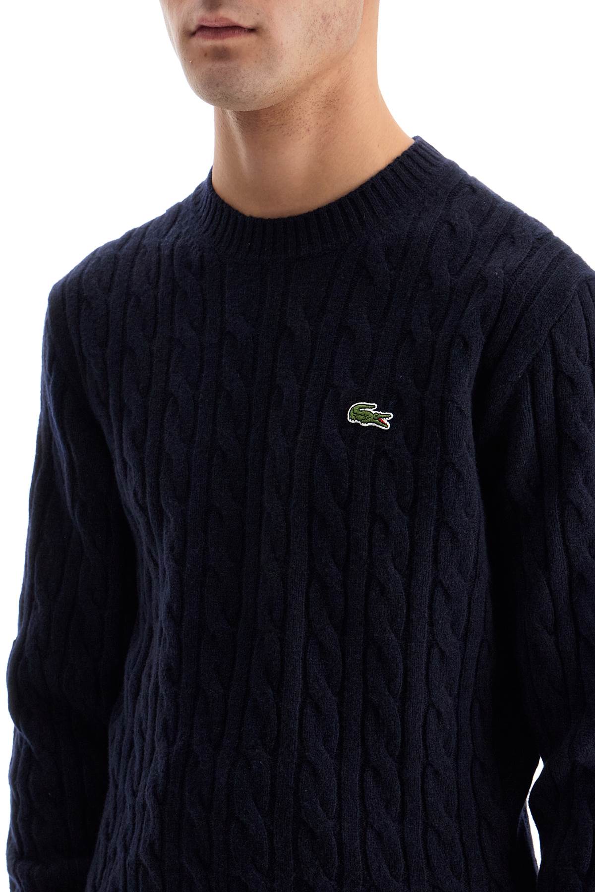 Classic Fit Cable Knit Wool Pullover  - Blue