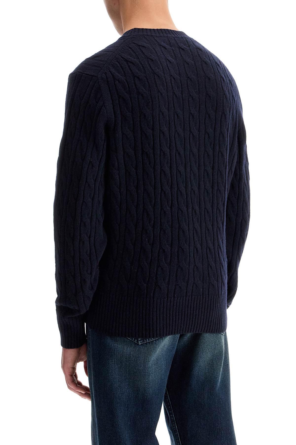 Classic Fit Cable Knit Wool Pullover  - Blue