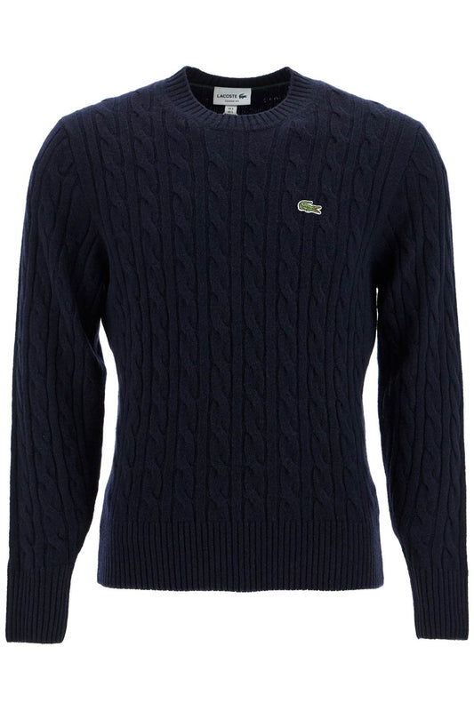 Classic Fit Cable Knit Wool Pullover  - Blue