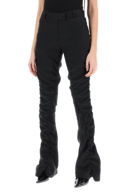 Ruffled Linen Blend Pants  - Black