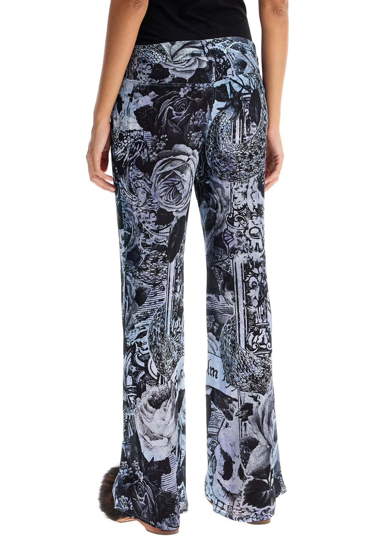 Printed Crepe Flared Pants  - Light Blue