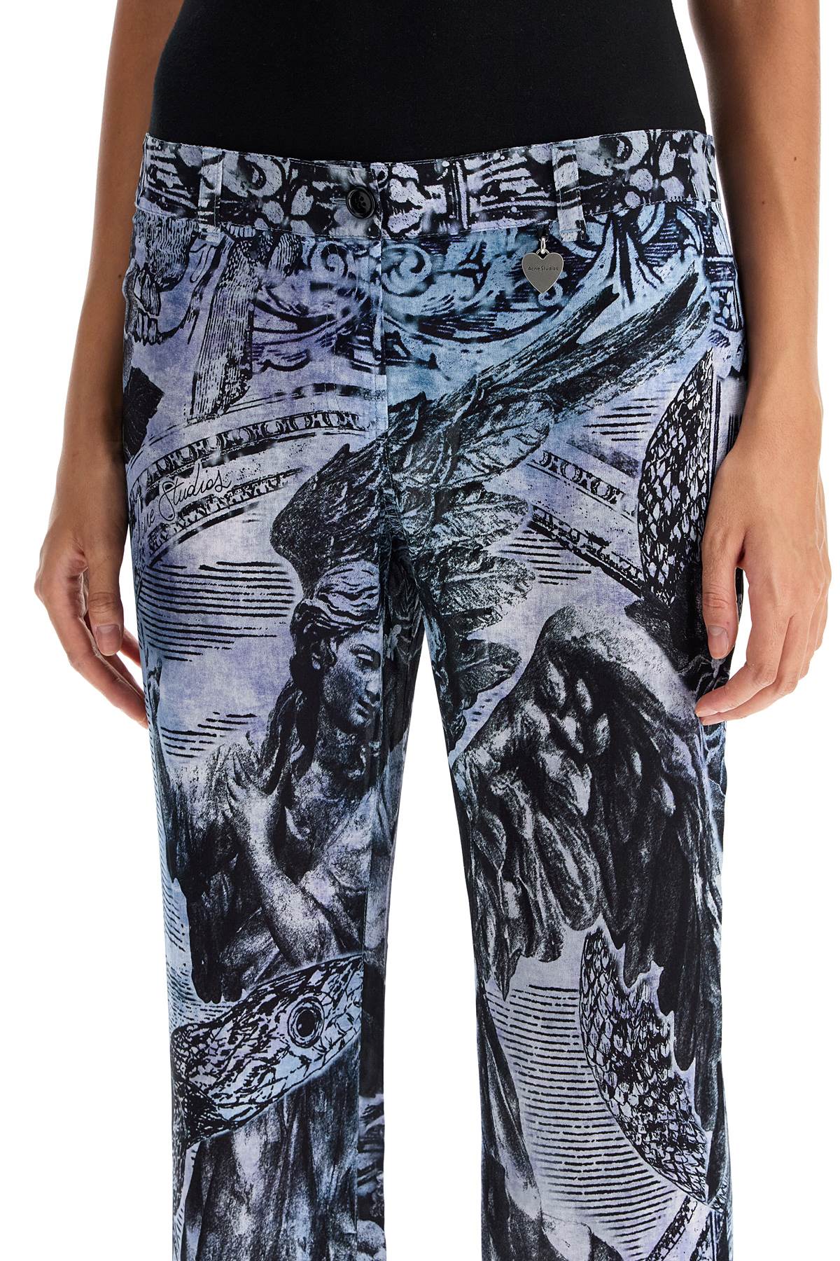 Printed Crepe Flared Pants  - Light Blue