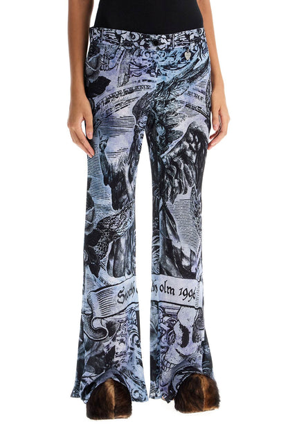 Printed Crepe Flared Pants  - Light Blue