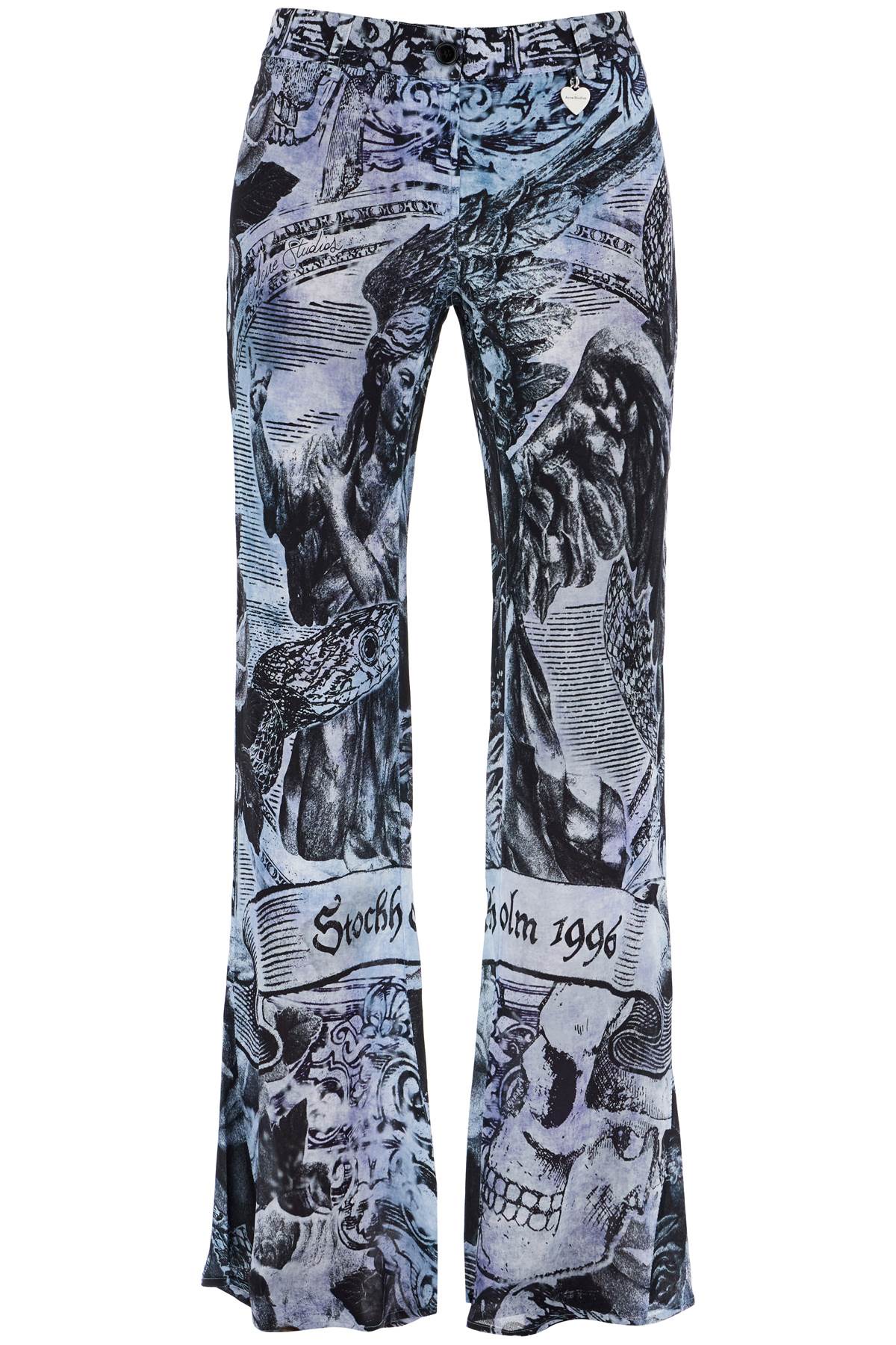 Printed Crepe Flared Pants  - Light Blue