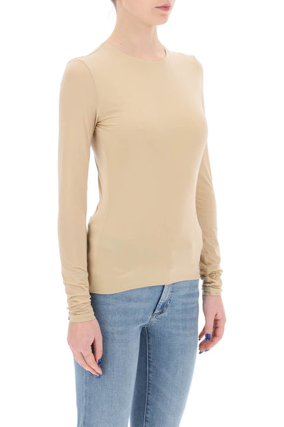 Stretch Jersey Long-sleeved T-shirt  - Beige