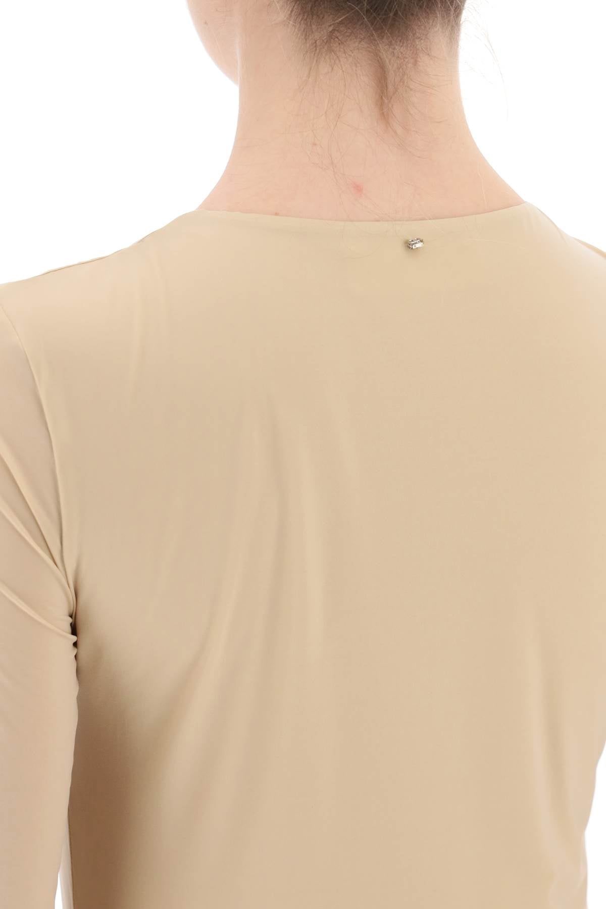 Stretch Jersey Long-sleeved T-shirt  - Beige