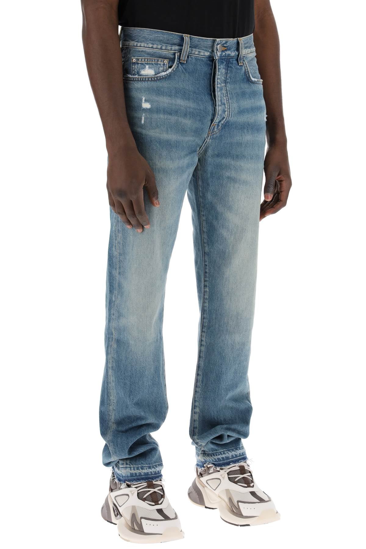 "five-pocket Distressed Effect Jeans"  - Blue