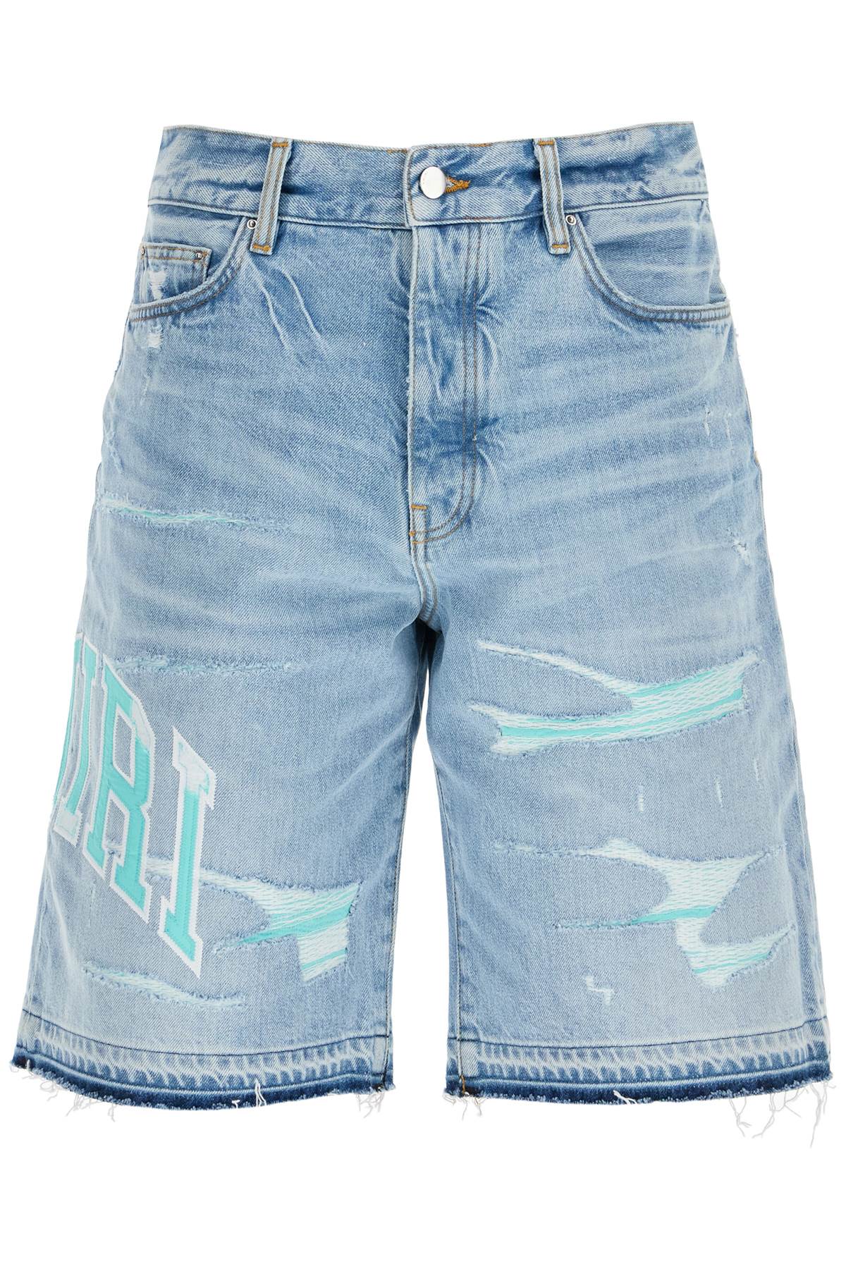 Denim Logo Varsity Bermuda Shorts  - Blue