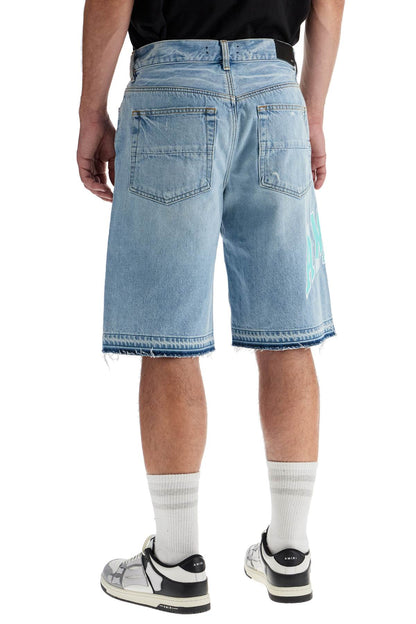 Denim Logo Varsity Bermuda Shorts  - Blue