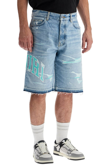 Denim Logo Varsity Bermuda Shorts  - Blue