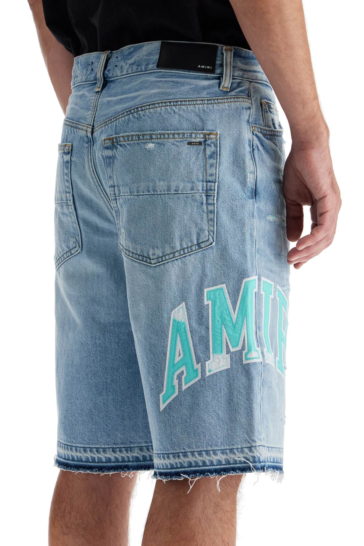 Denim Logo Varsity Bermuda Shorts  - Blue