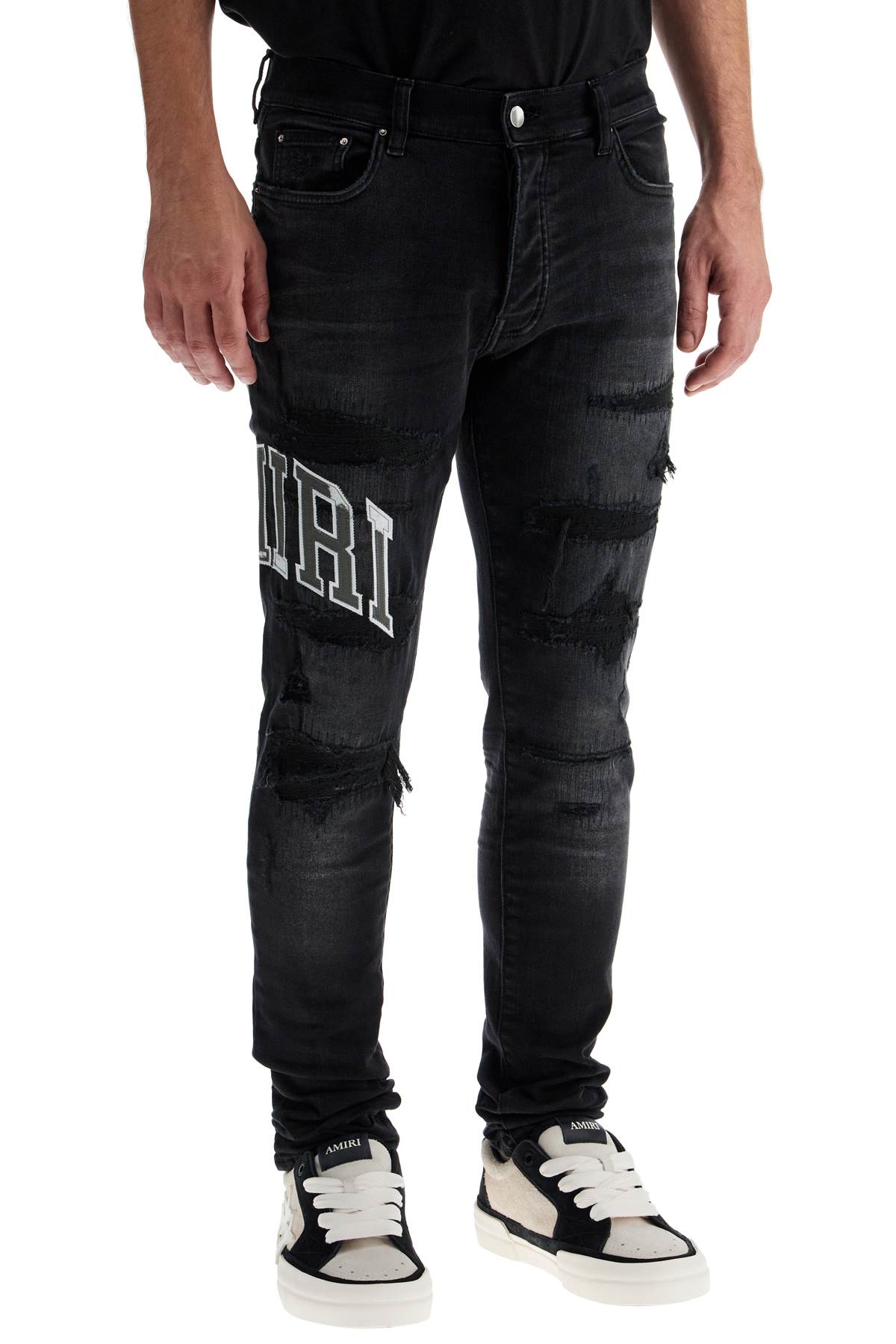 Skinny Jeans With Varsity Logo  - Black