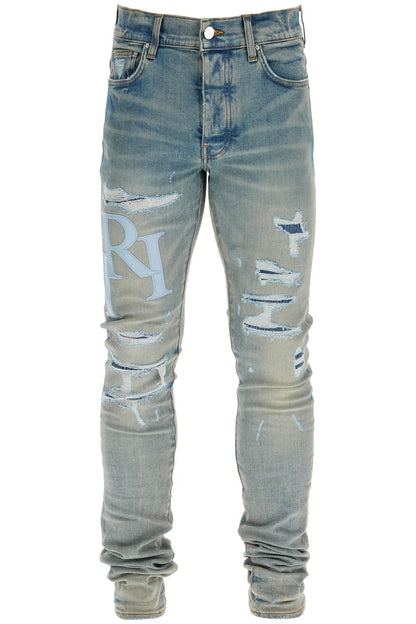 Leather Logo Jeans With Eight Words  - Blue