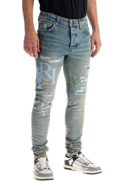 Leather Logo Jeans With Eight Words  - Blue