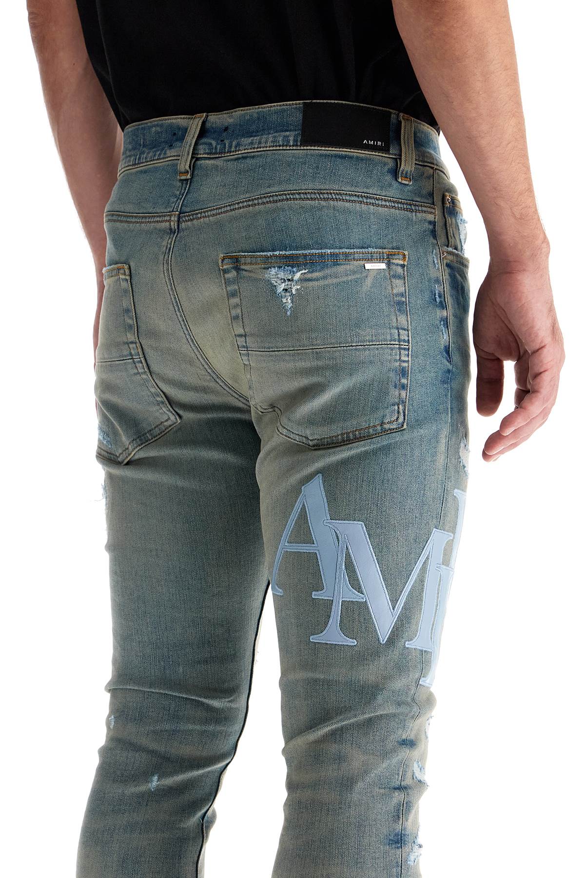 Leather Logo Jeans With Eight Words  - Blue