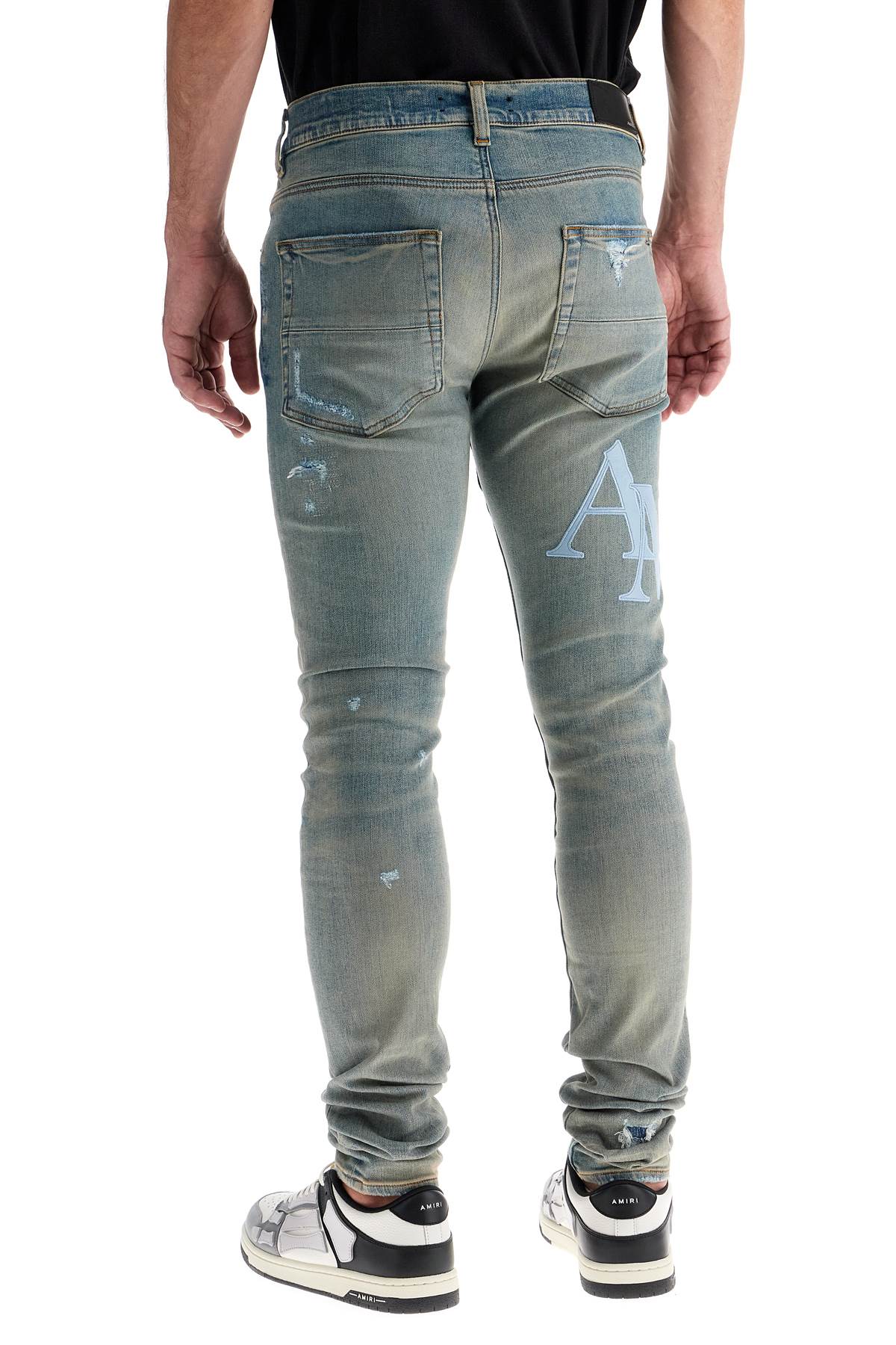 Leather Logo Jeans With Eight Words  - Blue