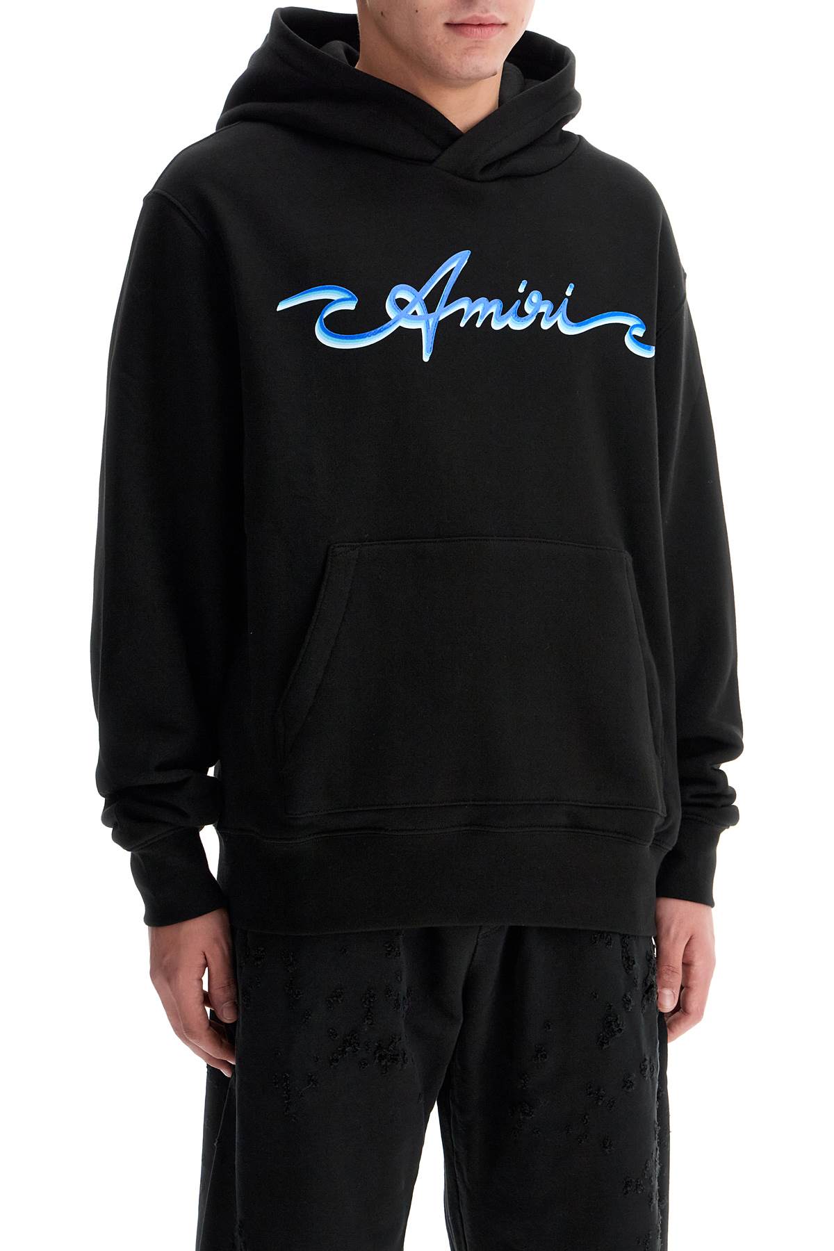 Hooded Sweatshirt With Logo Print  - Black