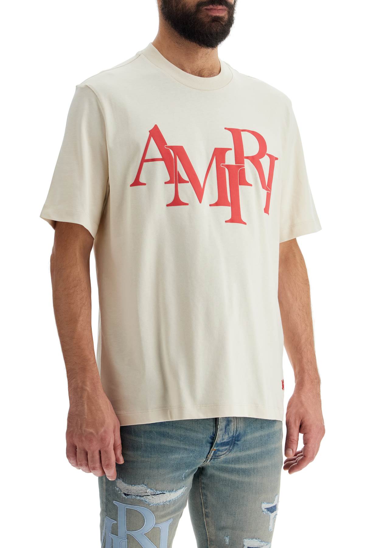 Amiri Staggered Logo  - White