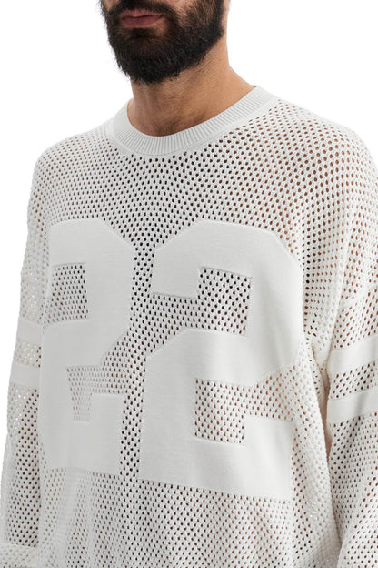 Neck Perforated Knit Sweater  - White