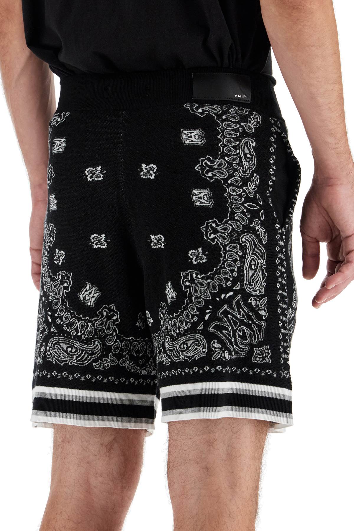 Knitted Bandana Bermuda Shorts  - Black