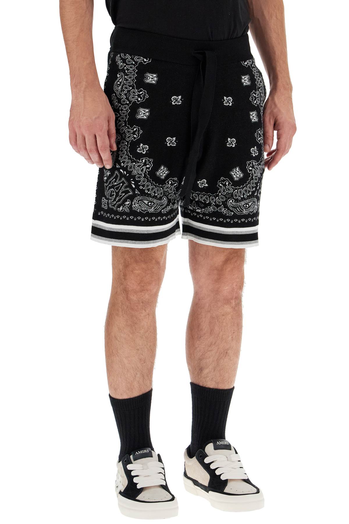 Knitted Bandana Bermuda Shorts  - Black