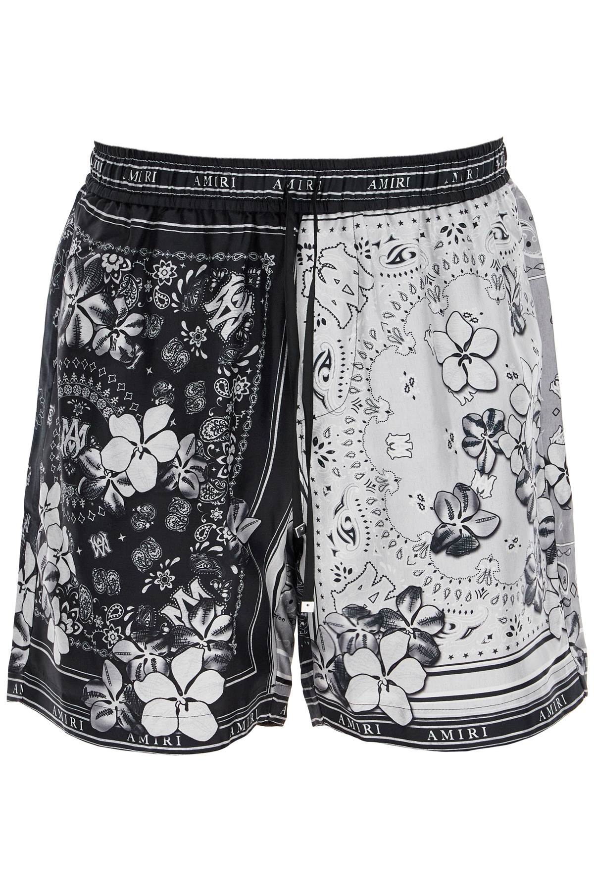 Silk Bandana Print Bermuda Shorts  - Grey