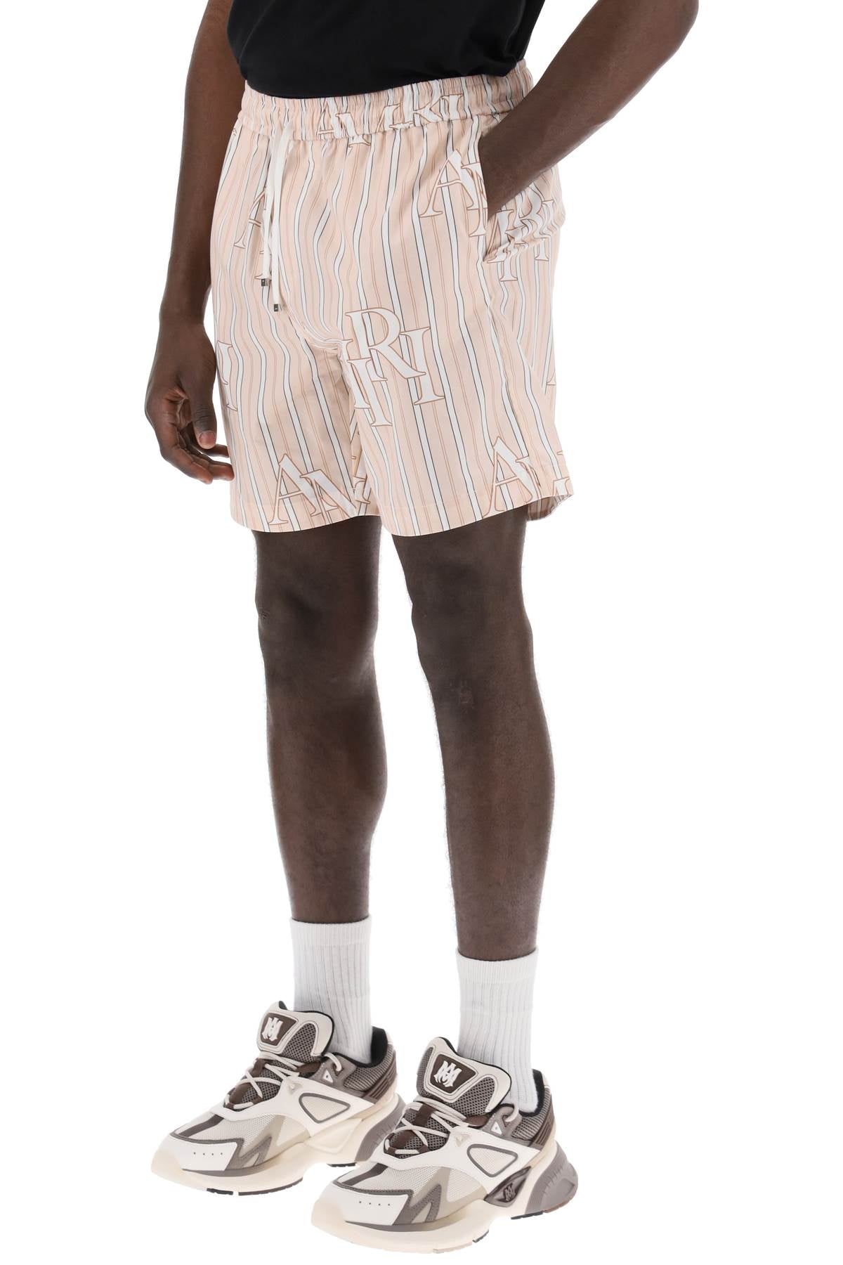 Stripe Technical Poplin Bermuda Shorts With Logo  "striped  - Pink