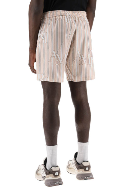 Stripe Technical Poplin Bermuda Shorts With Logo  "striped  - Pink