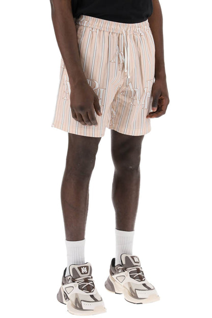 Stripe Technical Poplin Bermuda Shorts With Logo  "striped  - Pink