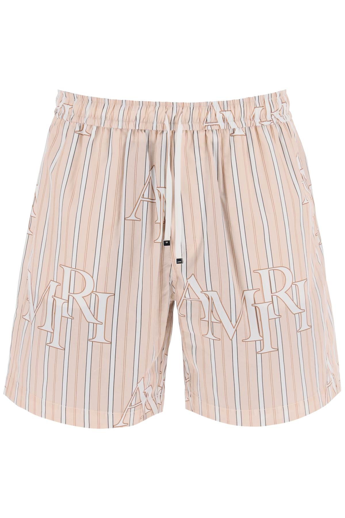 Stripe Technical Poplin Bermuda Shorts With Logo  "striped  - Pink