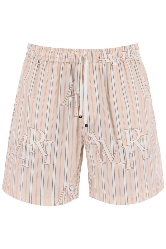 Stripe Technical Poplin Bermuda Shorts With Logo

"striped  - Pink