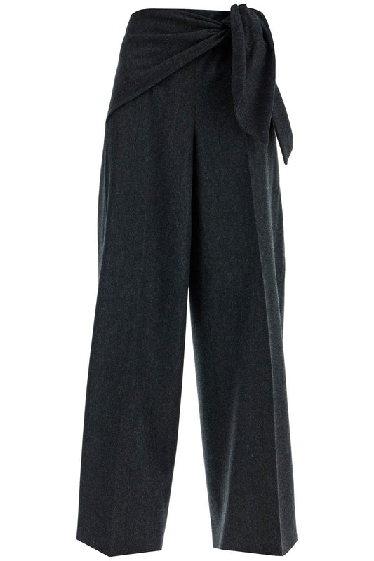 Stretch Wool Pants With Bow Detail  - Grey