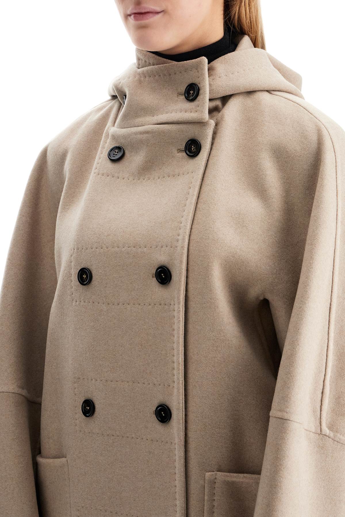 Double-breasted Coat With Hood  - Neutro