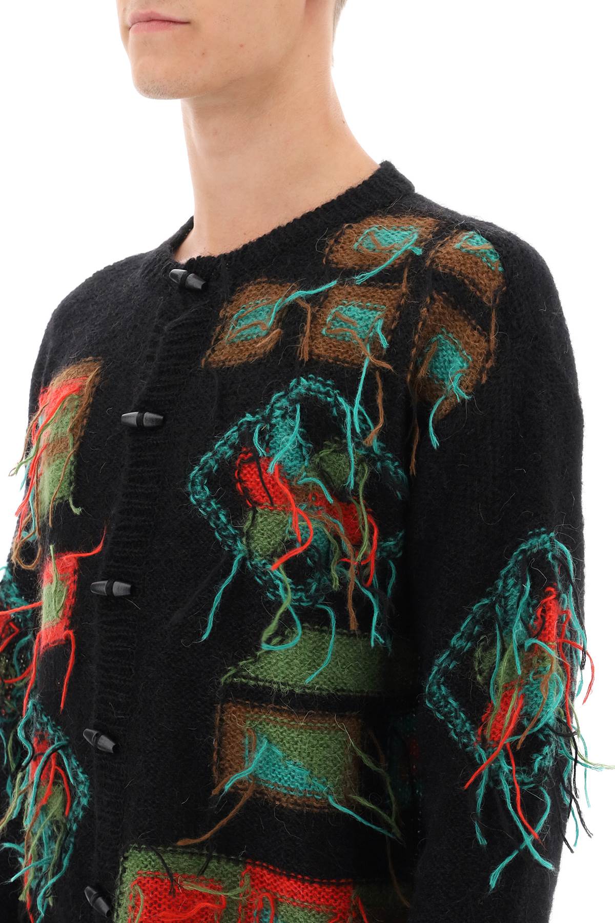 'village' Intarsia Cardigan  - Nero