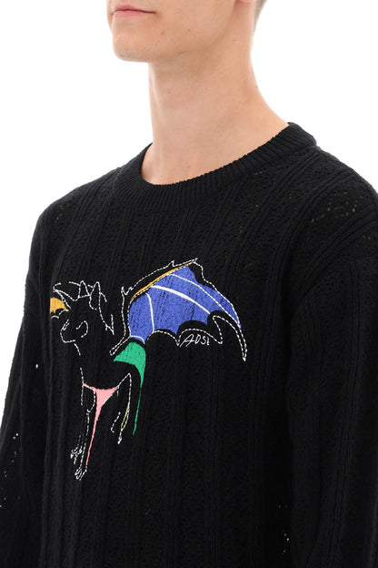 Dragon Pointelle Knit Sweater  - Nero