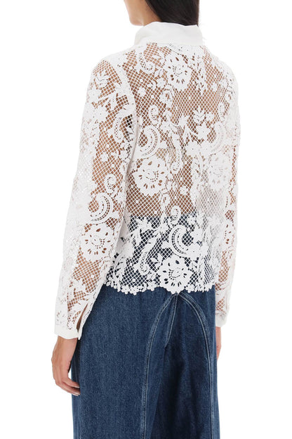 Floral Lace Shirt With Lavallière Tie  - White