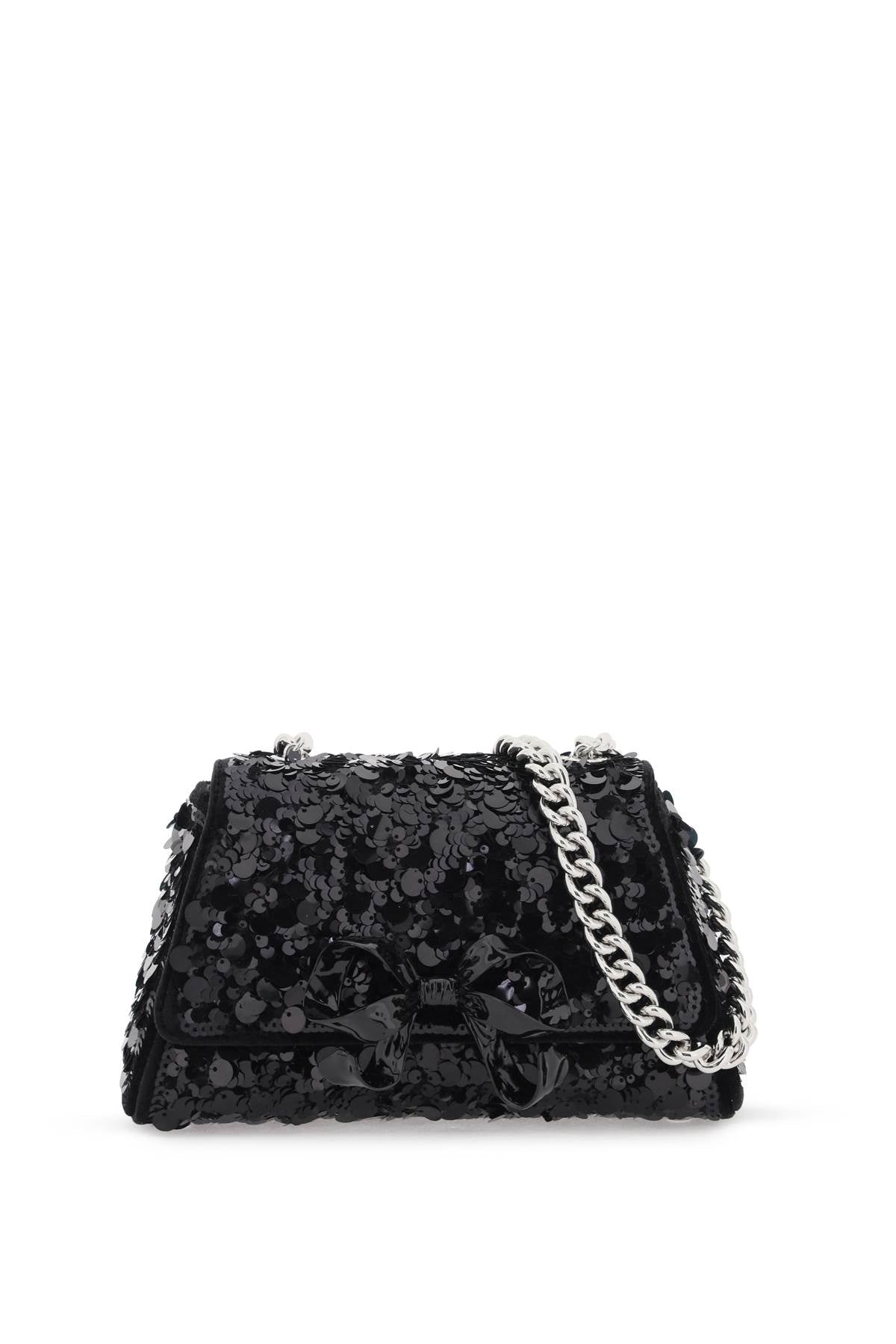 Sequined Bow Mini Shoulder Bag  - Black