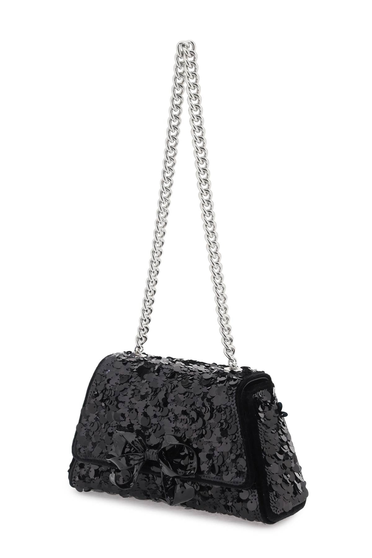 Sequined Bow Mini Shoulder Bag  - Black