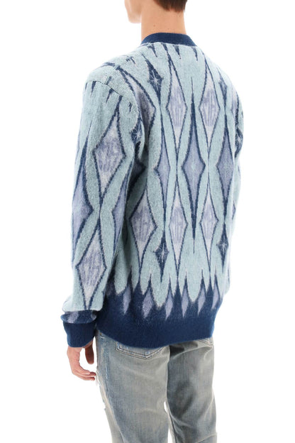 Argyle Bruhed-yarn Cardigan  - Blu