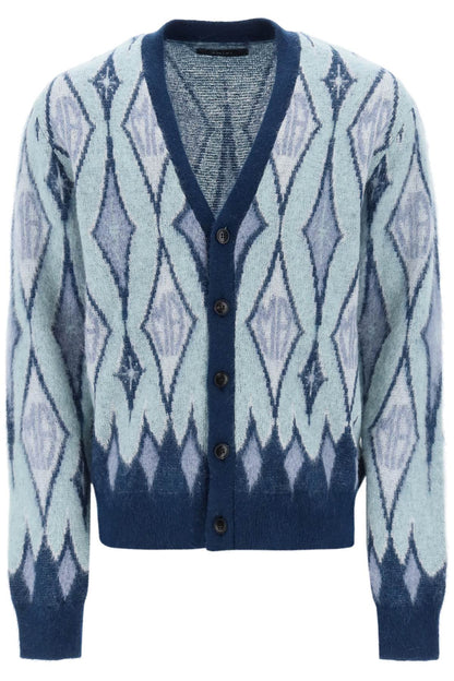 Argyle Bruhed-yarn Cardigan  - Blu